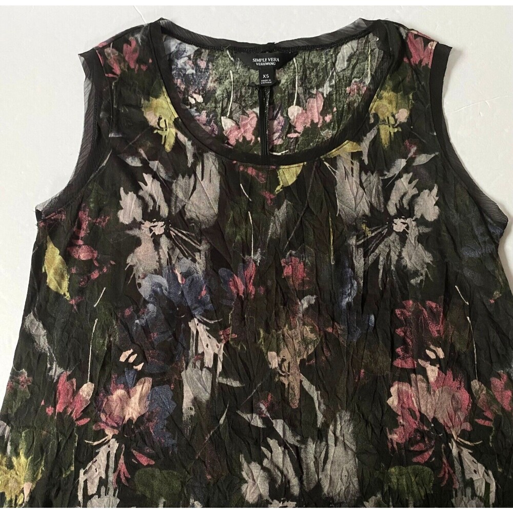 Simply Vera Wang Tank Top Womens XS Multicolor Floral Crinkle Chiffon Trim NWT